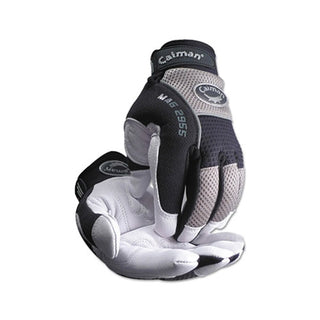 Caiman White Goat Grain Leather Palm Gloves, Large, White/Black/Gray (607-2955-L)