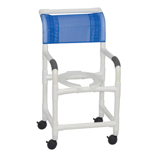 MJM International Shower Chair Fixed Arms PVC Frame Mesh Backrest with Pushbar 18 Inch Internal Seat Width / 22 Inch External Seat Width 300 lbs. Weight Capacity (718660_EA)
