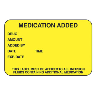 Indeed Pre-Printed Label Anesthesia Label Yellow Paper Medication Added Drug_Amount_Added by_Date_ Black Medication Instruction 1-3/4 X 2-3/4 Inch (862243_PK)