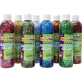 Chenille Kraft Company Glitter Glue Chip Class Pack, Assorted Colors, 8 oz Bottles, 8/Pack (CKC8562)