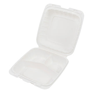 Chesapeake CHPP883W 8 x 8 x 3 White Mineral-Filled 3 Compartment Hinged Lid Takeout Container, 200/cs (CHPP883W)
