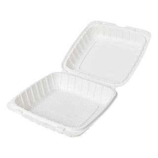 Chesapeake CHPP991W 9 x 9 x 3 White Mineral-Filled 1 Compartment Hinged Lid Takeout Container, 150/cs (CHPP991W)