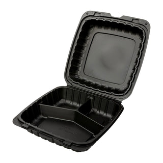 Chesapeake CHPP993B 9 x 9 x 3 Black Mineral-Filled 3 Compartment Hinged Lid Takeout Container, 150/cs (CHPP993B)