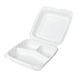 Chesapeake CHPP993W 9 x 9 x 3 White Mineral-Filled 3 Compartment Hinged Lid Takeout Container, 150/cs (CHPP993W)