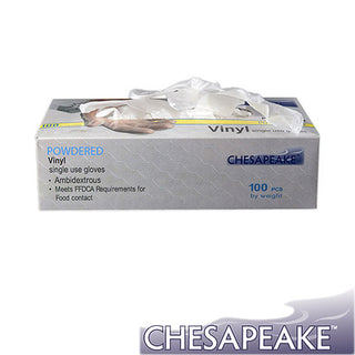 Chesapeake Small Lightly Powdered Vinyl Gloves, 10 Boxes of 100 (VPS)