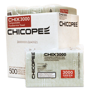 Chix® Compostable Food Service Towels, 12 3/8 x 21, White w/Green Stripe, 500/Carton (CHI3000)