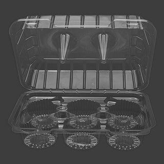 Detroit Forming Inc Six Cell Clear Hinge Muffin / Cupcake Container with High Dome (LBH-6656)