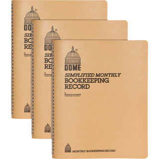 Dome® Bookkeeping Record Books, Monthly, Undated, 9" x 11", 3/BD, Beige (DOM612BD)