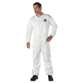 Dupont Tyvek® 400 Coverall, Serged Seams, Collar, Elastic Waist, Elastic Wrists and Ankles, Zipper Front, Storm Flap, White, X-Large (251-TY125S-XL)