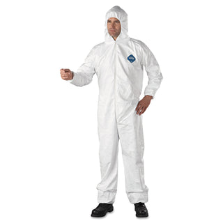 Dupont Tyvek® 400 Coverall, Serged Seams, Attached Hood, Elastic Waist, Elastic Wrists and Ankles, Front Zip, Storm Flap, White, XL (DUPTY127SXL)