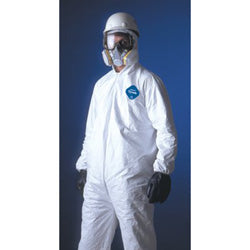 Dupont Tyvek® 400 Coverall, Serged Seams, Attached Hood, Elastic Waist, Elastic Wrists and Ankles, Front Zip, Storm Flap, White, Med (251-TY127S-M)