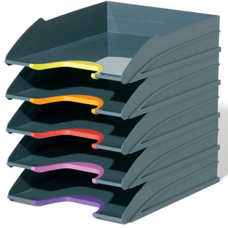 Durable® VARICOLOR 5-Compartment Stackable Plastic Letter Tray Set, Letter to Folio Size Files, 10.39 x 13.23 x 2.91, Anthracite Gray (DBL770557)