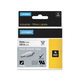 DYMO® Heat Shrink Tube, 3/8 in W x 5 ft L, Black Print on White, Gloss (784-18053)