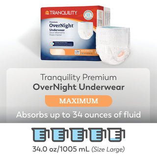 Tranquility® Premium OverNight™ Unisex Adult Absorbent Underwear Pull On with Tear Away Seams Small Disposable Heavy Absorbency (665228_BG)