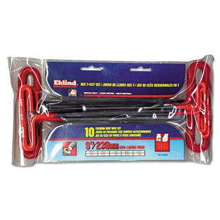 Eklind Tool Company Cushion Grip Hex T-Key Set, 10 per pouch, Hex Tip, Inch, 9 in Handle (EKL53910)
