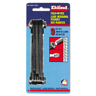 Eklind Tool Company Inch Fold-Up Hex Key Sets, 9 per fold-up, Ball Hex Tip, Inch, Medium (EKL20911)