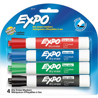 Expo® Low Odor Markers - Chisel Marker Point Style - Green, Red, Blue, Black (SAN80174ST)