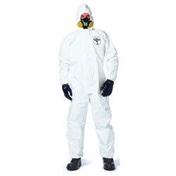 Extensis Tychem® 4000 Coverall, Attached Hood and Sock, Elastic Wrists, Zipper, Storm Flap, White, 3X-Large (251-SL122B-3XL)