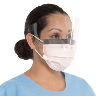 FluidShield Procedure Mask with Eye Shield Anti-fog Foam Pleated Earloops One Size Fits Most Orange NonSterile ASTM Level 3 Adult (280649_EA)