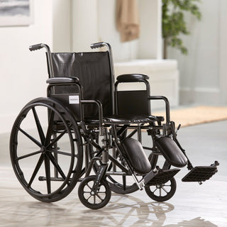 McKesson Wheelchair Dual Axle Desk Length Arm Swing-Away Elevating Legrest Black Upholstery 20 Inch Seat Width Adult 350 lbs. Weight Capacity (1065279_EA)