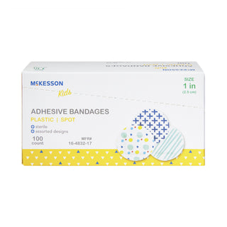 McKesson Kids™ Adhesive Spot Bandage 1 Inch Plastic Round Kid Design (Assorted Prints) Sterile (1110981_CS)