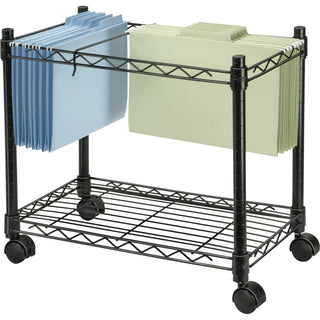 Fellowes® High-Capacity Rolling File Cart, Metal, 1 Shelf, 2 Bins, 24" x 14" x 20.5", Black (FEL45081)