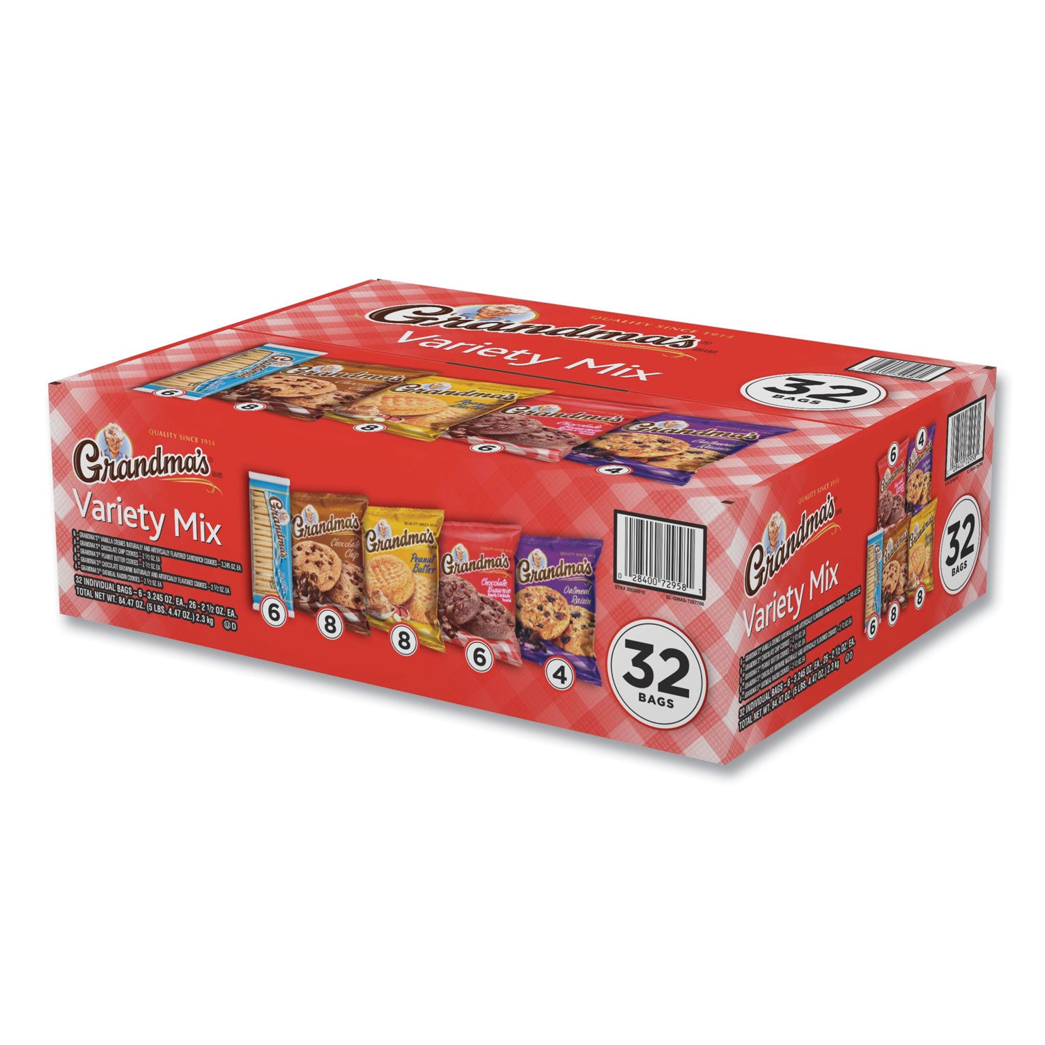 Cookies Variety Tray, Assorted Flavors, (6) 3.25 oz, (26) 2.5 oz, 32 Bags/Carton Cookies Variety Tray, Assorted Flavors, (6) 3.25 oz, (26) 2.5 oz, 32 Bags/Carton