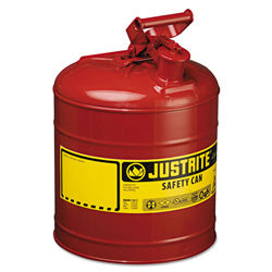 Justrite Type I Steel Safety Can, Flammables, 5 gal, Red (400-7150100)