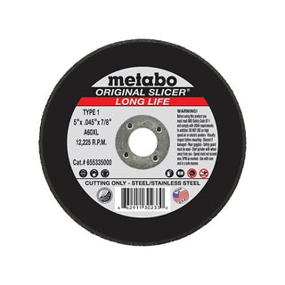 Metabo Original Slicer Cutting Wheel, Type 1, 5 in Diameter, 0.045 in Thick, 60 Grit, Alum Oxide (469-655335000)