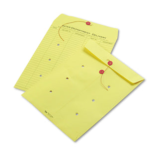 Quality Park™ Colored Paper String & Button Interoffice Envelope, #97, One-Sided Five-Column Format, 10 x 13, Yellow, 100/Box (QUA63576)