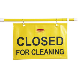 Rubbermaid® Sign, Safety, &quot;Closed for Cleaning&quot;, Extends 49-1/2&quot;, Yellow (RUB9S1500YW)
