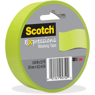 Scotch® Expressions Masking Tape, 3" Core, 0.94" x 20 yds, Lemon Lime (MMM3437GRN)