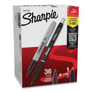 Sharpie® Fine Tip Permanent Marker Value Pack with (1) Bonus S-Gel 0.7 mm Black Ink Pen, Fine Bullet Tip Markers, Black Ink, 36/Pack (SAN1884739A)