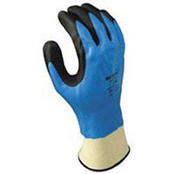 Showa 377 Liquid Resistant Nitrile/Nitrile Foam Coated Gloves, X-Large, Black/Blue/White (845-377XL-09)