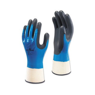 Showa Foam Grip 377 Nitrile-Coated Gloves, 2X-Large, Black/Blue/White (845-377XXL-10)