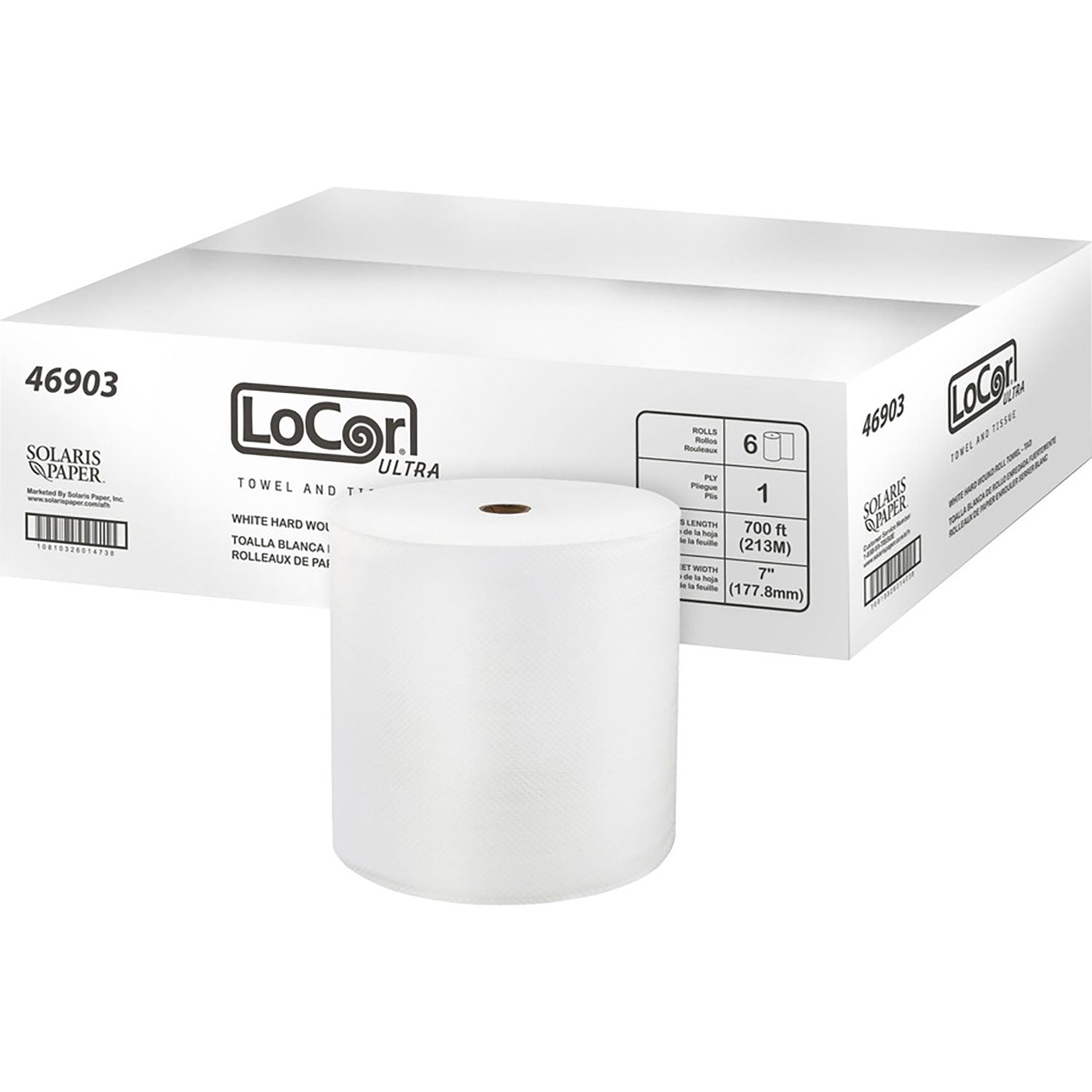 Hard Wound Roll Towel. 1-Ply, 7 x 700 ft, White, 6 Rolls/Carton