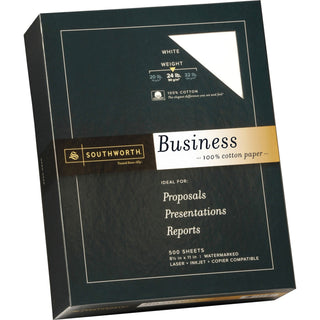 Southworth® Paper, Cotton, 24 lb., 8 1/2&quot;x11&quot;, 500/BX, White (SOU14C)