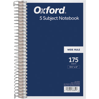 TOPS™ Wirebound Five-Subject Notebook, 9 1/2"x6", Navy (TOP63859)