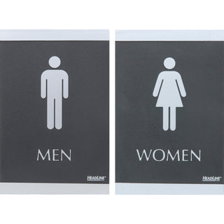 U.S. Stamp & Sign ADA Signs, &quot;Men/Women&quot;, Adhesive, 6&quot;x9&quot;, Silver/Black (USS4248)