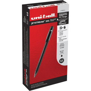 uniball® Jetstream 101 Roller Ball Pen, Stick, Bold 1 mm, Black Ink, Black Barrel, Dozen (UBC1768011)