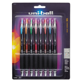 uniball® Signo 207 Retractable Gel Pen, Medium 0.7mm, Assorted Ink, Black Barrel, 8/Set (UBC40110)