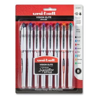 uniball® VISION ELITE Stick Roller Ball Pen, Bold 0.8 mm, Assorted Ink/Barrel, 8/Pack (UBC513166)
