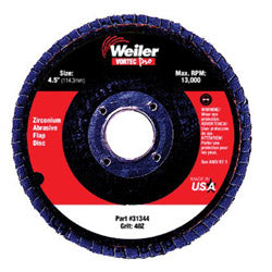 Weiler Vortec Pro Abrasive Flap Discs,4.5", 80 Grit, 5/8 Arbor, 13,000 rpm, Alum Back (804-31316)