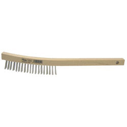 Weiler Curved Handle Scratch Brushes,14", 3X19 Rows, Stainless Steel Wire, Wood Handle (804-44054)
