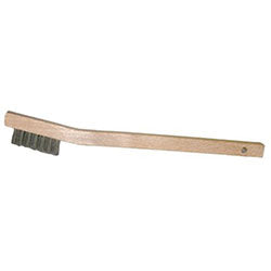 Weiler Small Hand Scratch Brushes, 7 1/2 in, Stainless Steel Wire, Curved Wood Handle (804-44805)