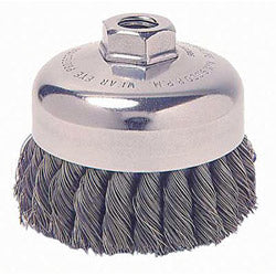 Weiler Single Row Heavy-Duty Knot Wire Cup Brush, 4 in dia, 5/8-11 UNC, 0.014 Steel Wire (804-12306)