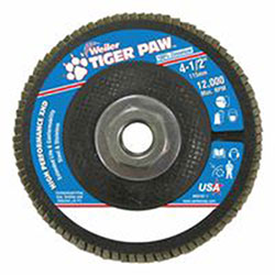 Weiler Tiger Paw™ Super High Density Flap Disc, 4-1/2 in, 80 Grit, 5/8 Arbor, 12,000 RPM (804-51167)