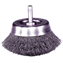 Weiler Stem-Mounted Crimped Wire Cup Brush, 2 in dia, 0.0118 in Steel Wire (804-14306)