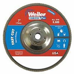 Weiler Vortec Pro® Abrasive Flap Disc, 7 in dia, 36 Grit, 5/8 in-11, 8600 rpm, Type 29 (804-31367)