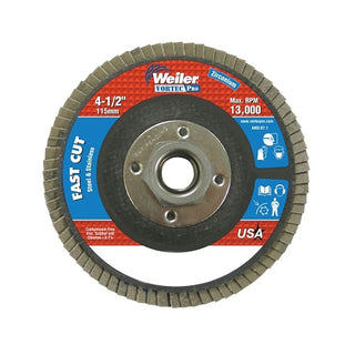Weiler Vortec Pro® Abrasive Flap Discs, 4-1/2 in x 5/5-11 in A, Flat, Phenolic Backing, 8 oz (804-31410)